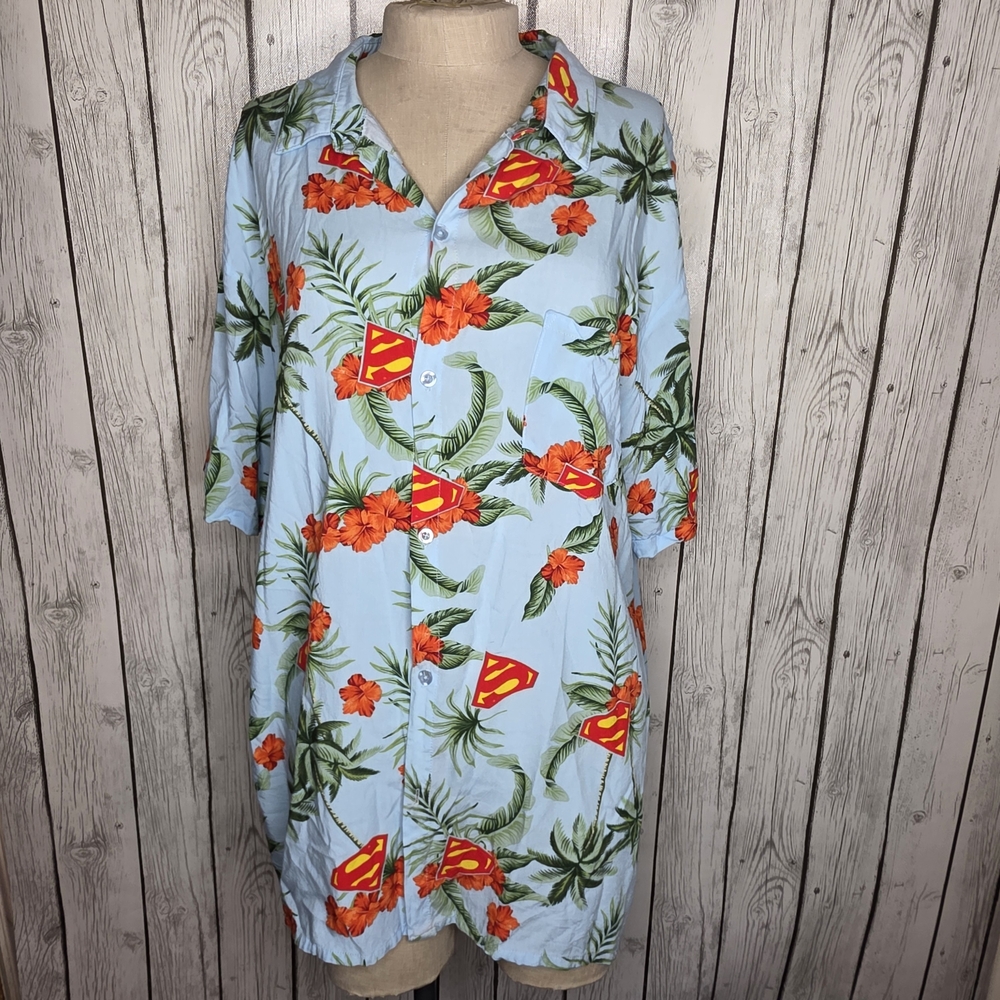 DC Comics Superman Hawaiian Shirt Floral Rayon - Size XL